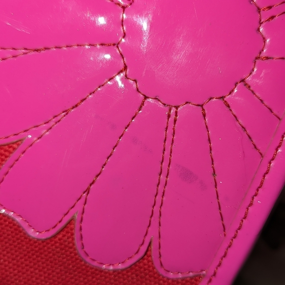 Kate Spade Canvas Patent Floral Tote Red Pink RARE EUC - Picture 13 of 16